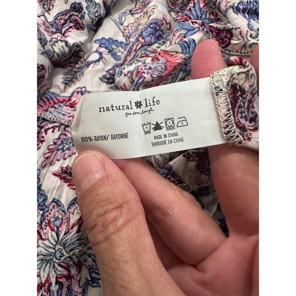 Natural Life Rebecca Midi Dress Red Navy Bouquets Floral Boho Puff Sleeve EUC XS - Picture 4 of 7